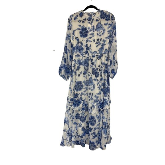 Zara Womens Midi Dress S Small White Blue Printed Elastic Waist 3099/246 NWD - Picture 2 of 14